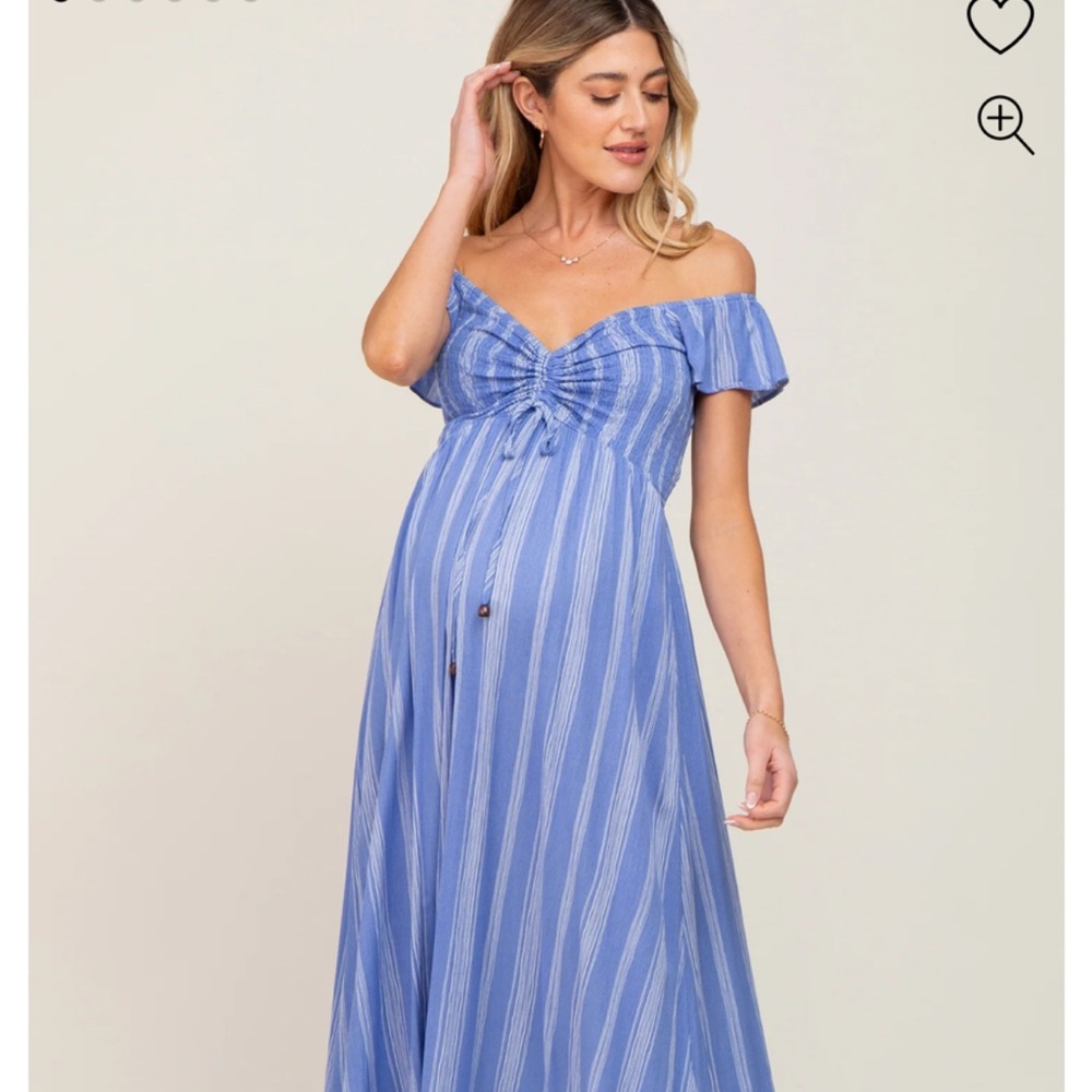 Pinkblush Blue Striped Off-Shoulder Maxi Dress